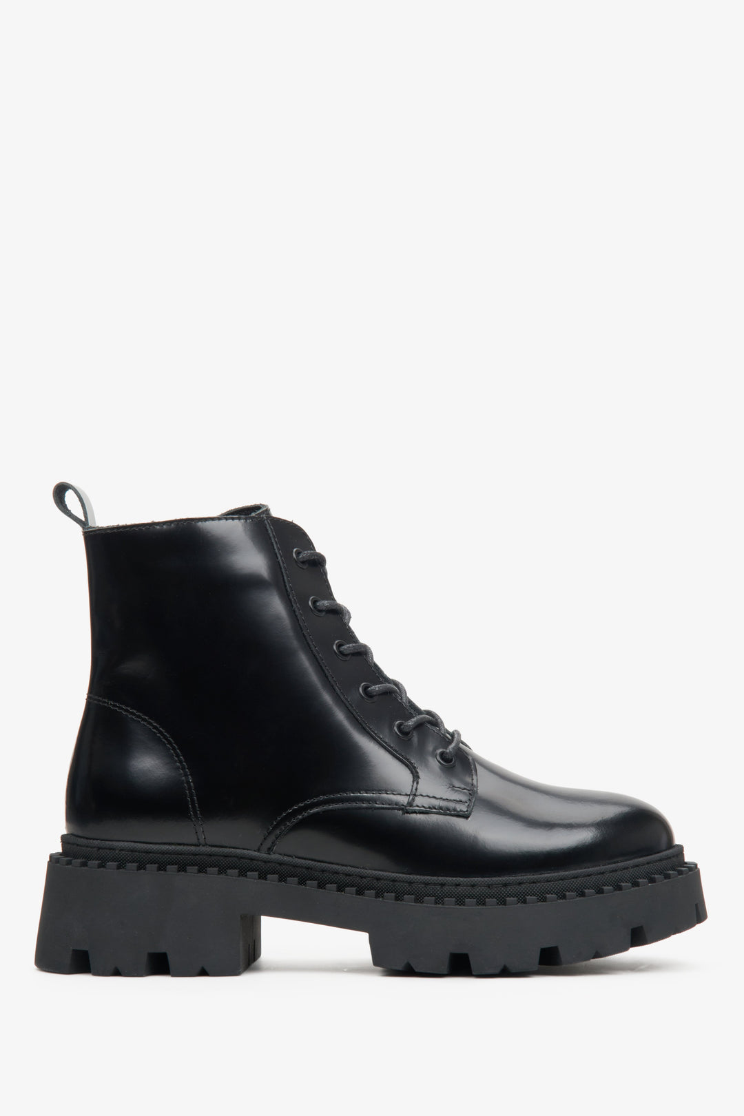 Women's Black Leather Ankle Boots with Decorative Lacing Estro ER00113308.