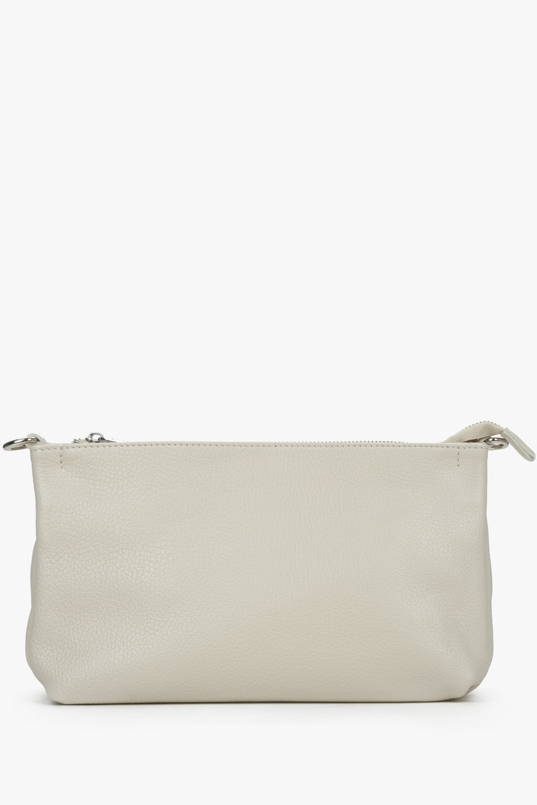 Women's cream beige Estro crossbody bag made from genuine leather with a zipper.