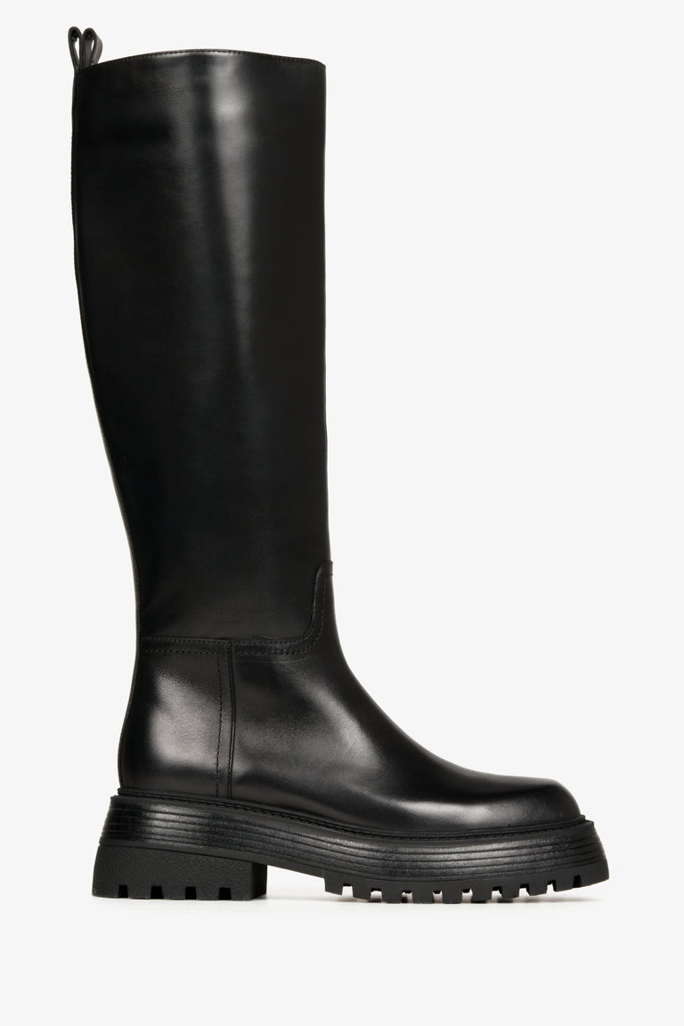 Women's Black Leather Knee-High Wide-Calf Boots Estro ER00112111