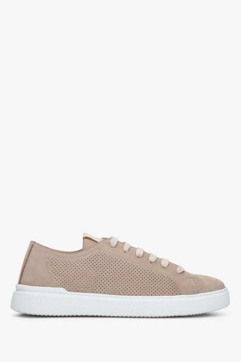 Men's beige natural leather sneakers, laced.