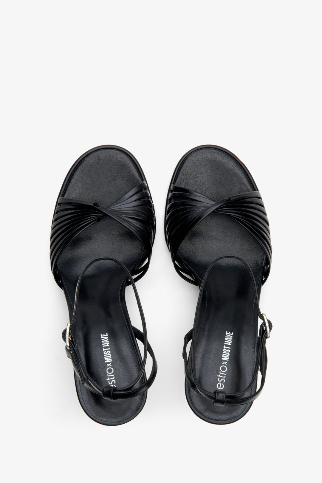 Estro x MustHave  leather women's black sandals made of genuine leather - top view presentation of the footwear.