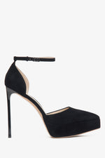 Women's Black Velour Platform Pumps with Ankle Strap Estro ER00115852.