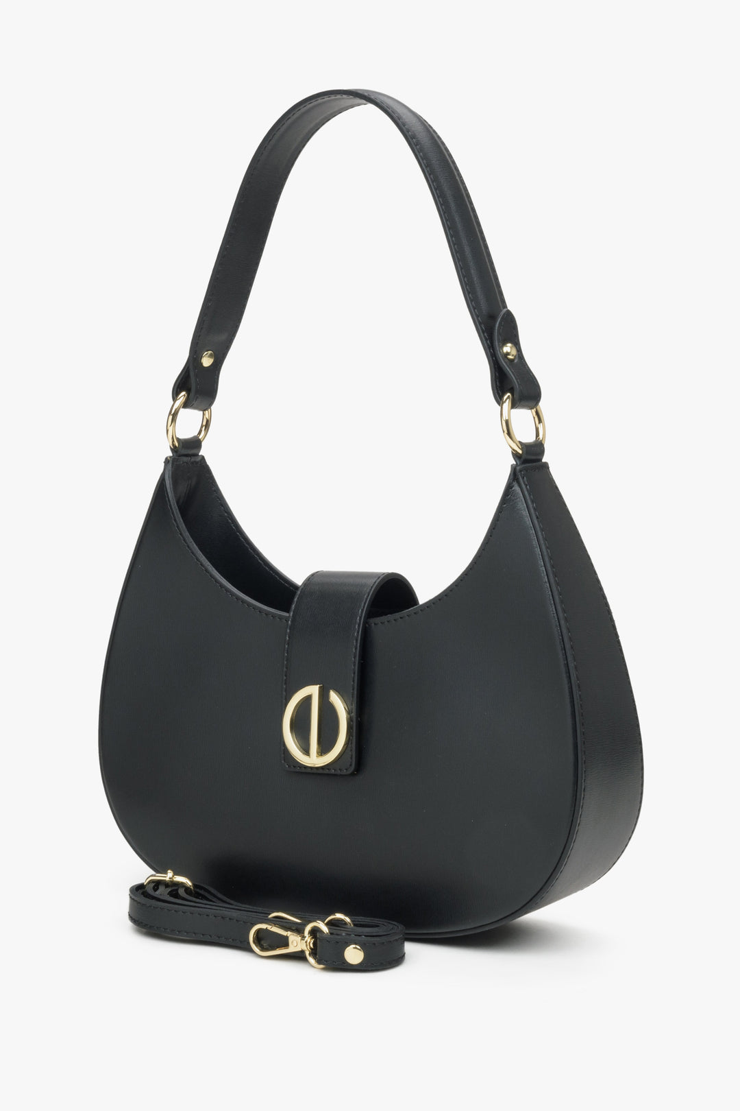 Estro women's black baguette-style handbag made of Italian genuine leather.