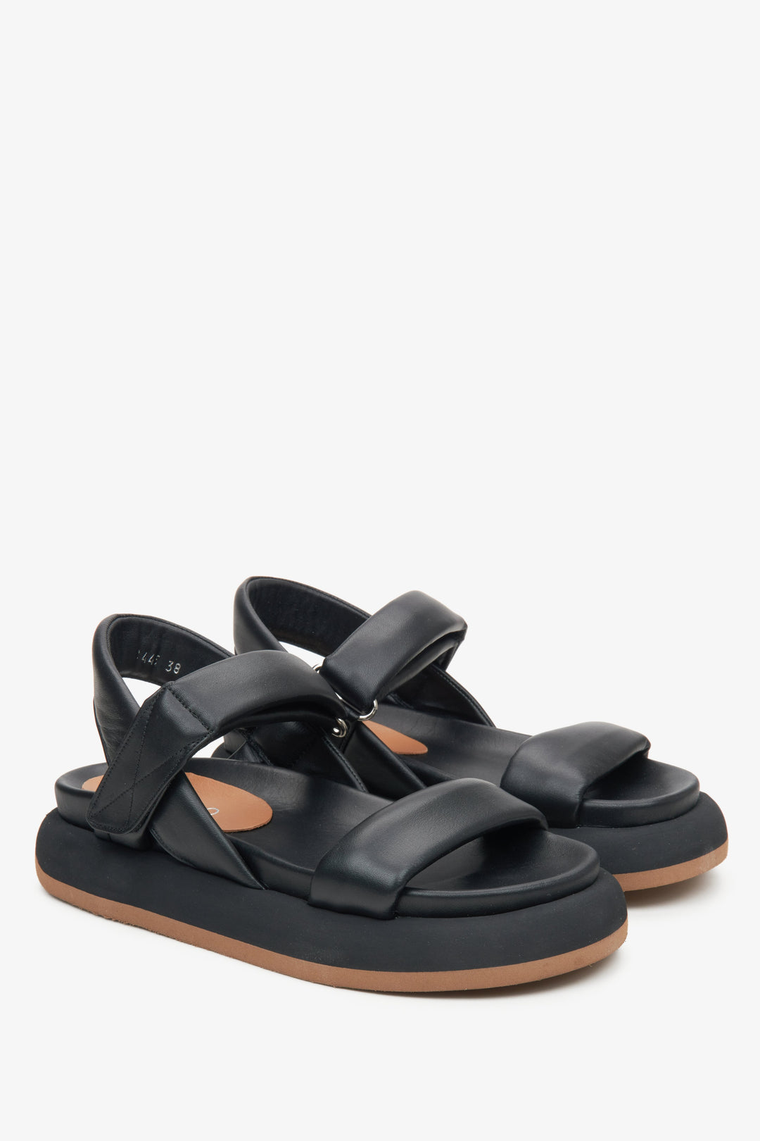 Women's black sandals with a soft sole by Estro.