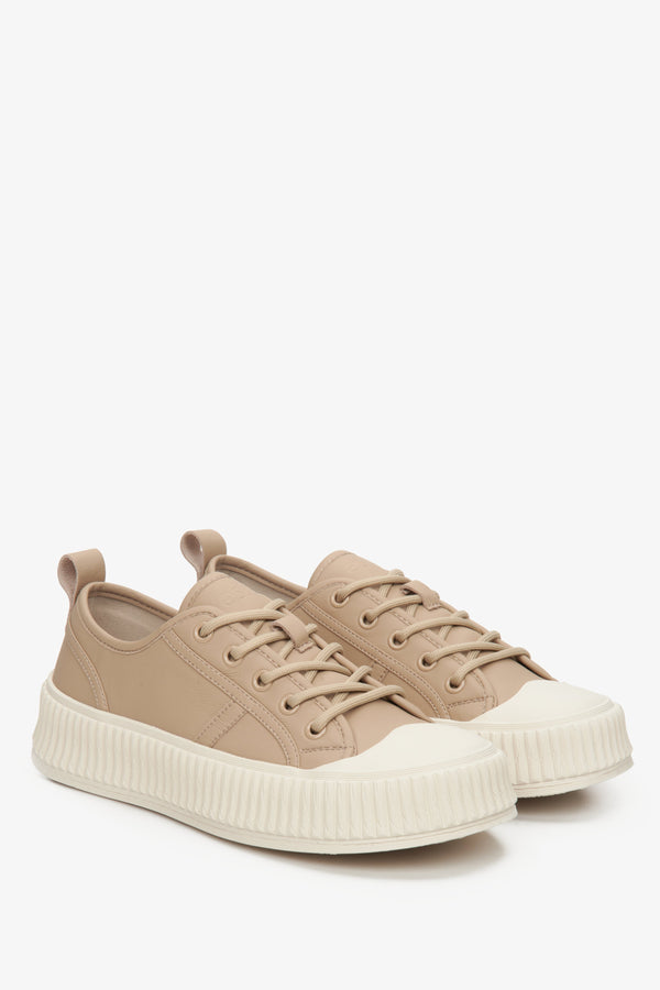 Women's Beige Low-Top Sneakers made of Genuine Leather Estro ER00112706