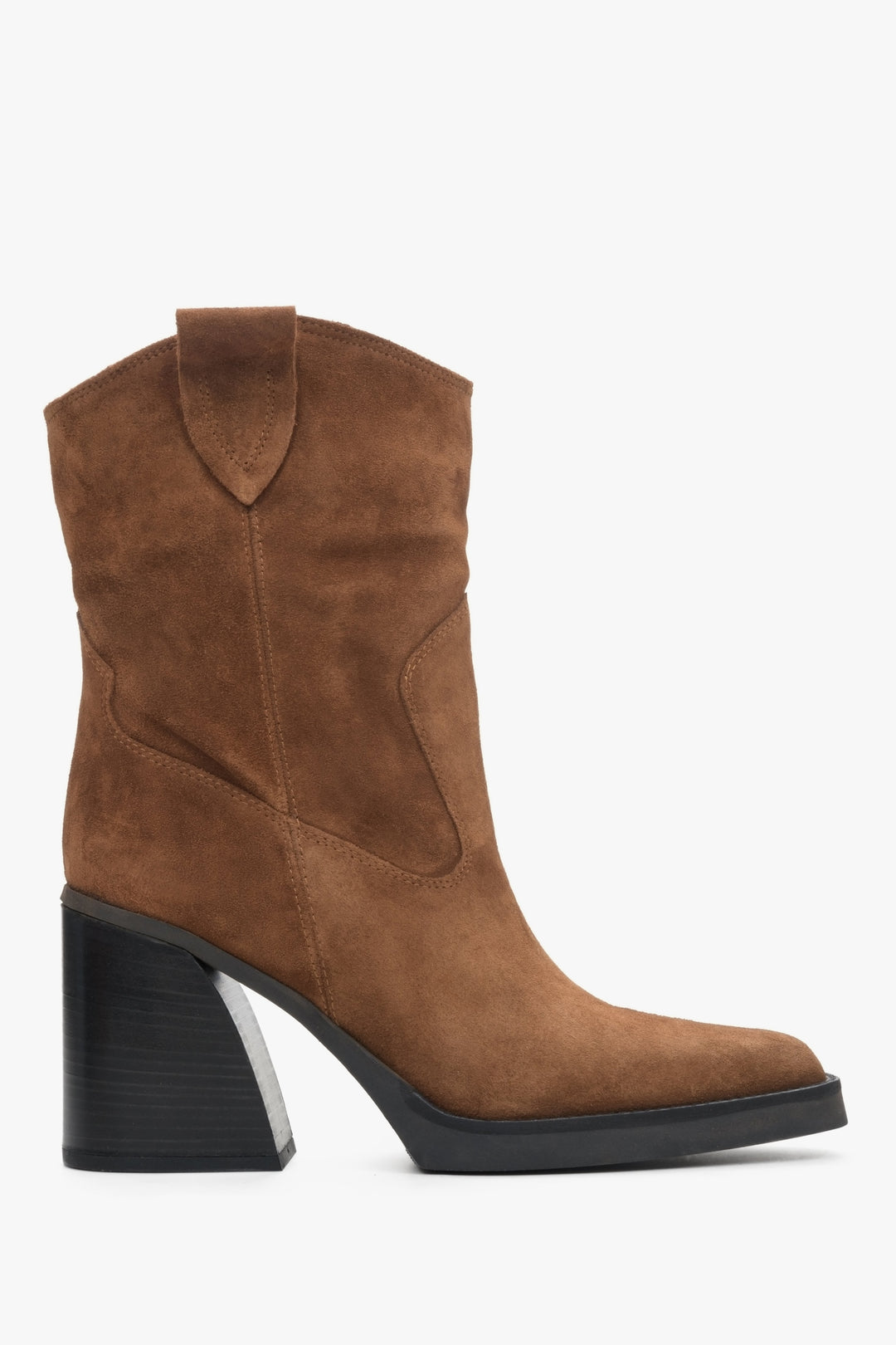 Brown Suede Heeled Cowboy Boots Estro ER00113865