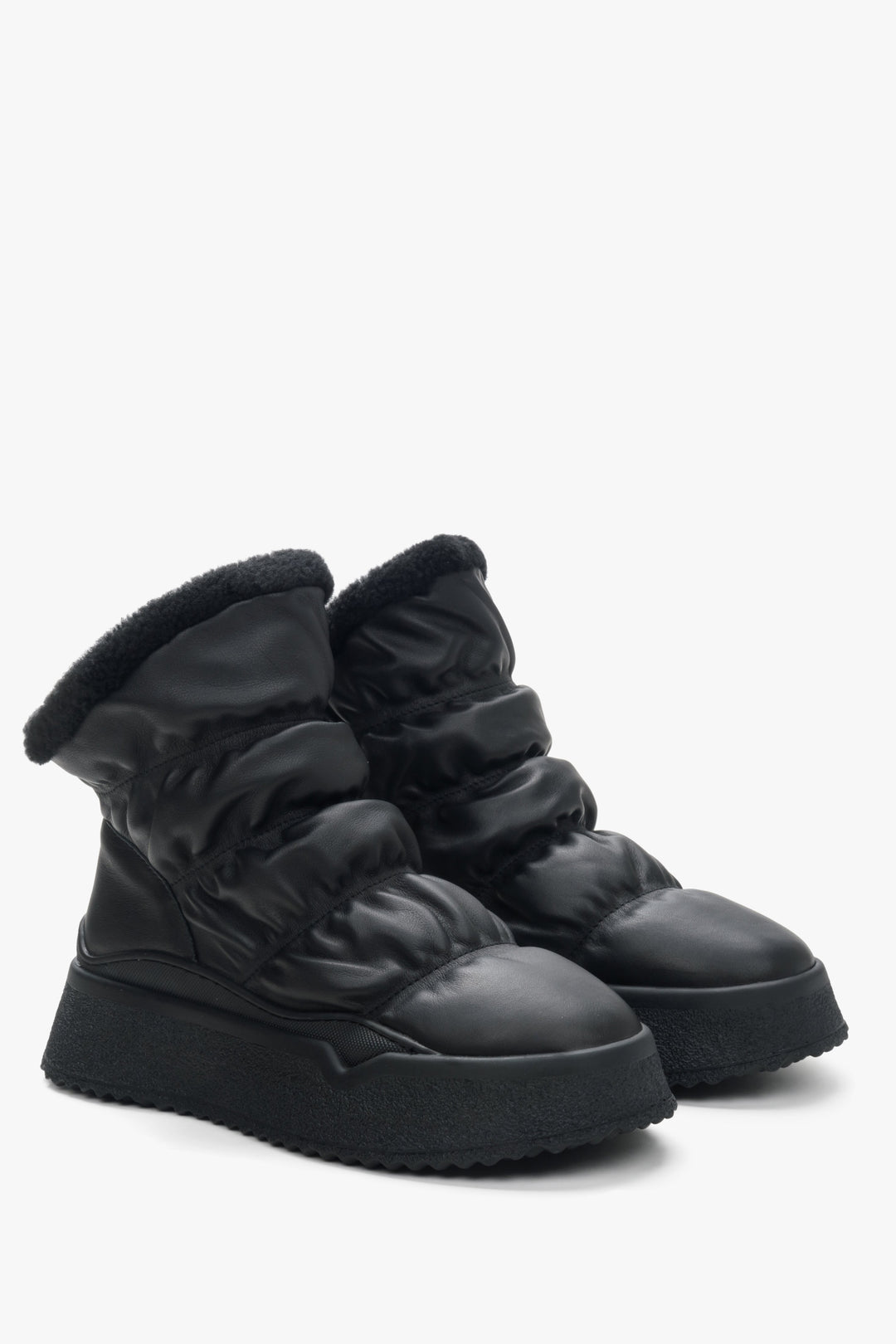 Women's Black Snow Boots made of Genuine Leather Estro ER00114229