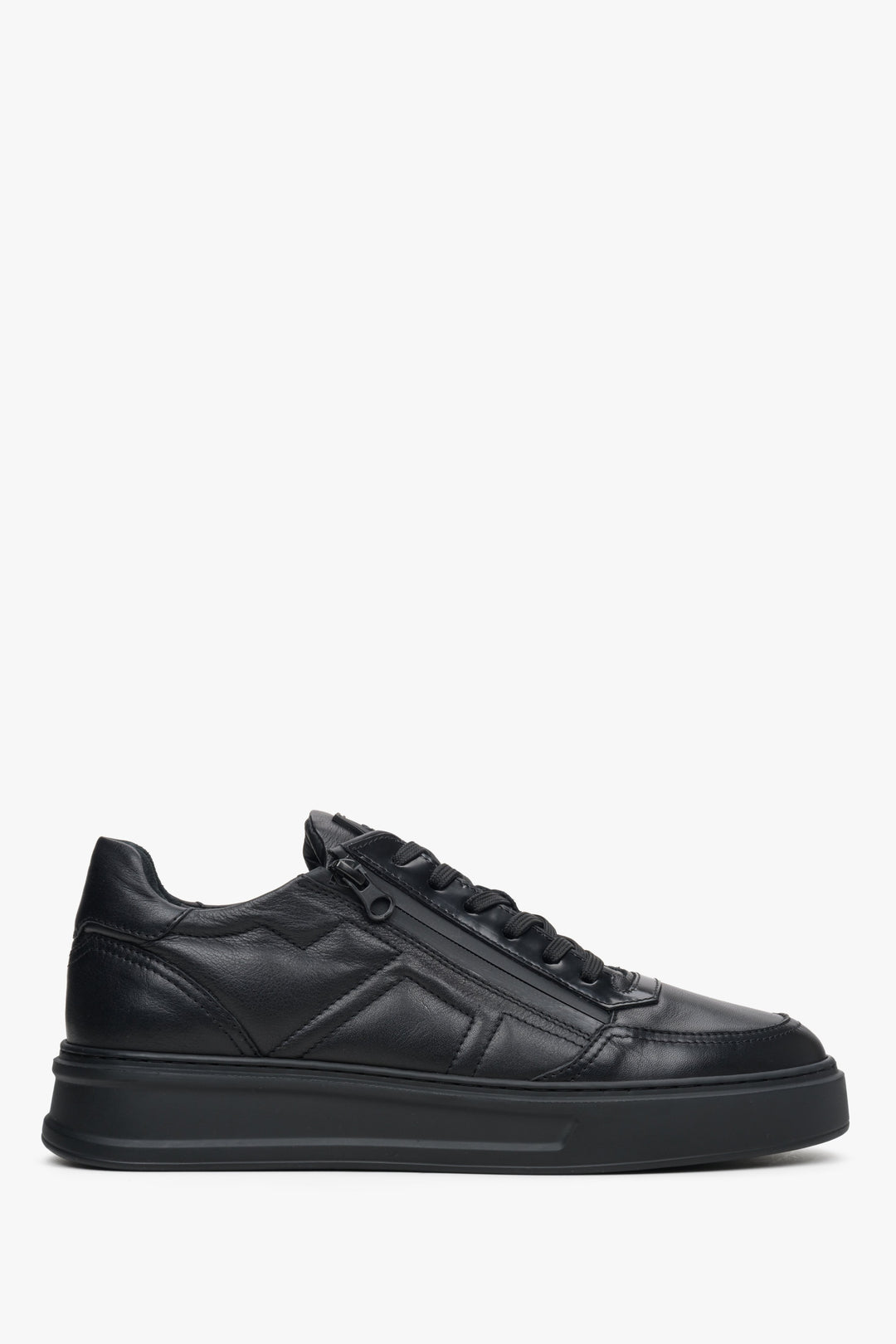 Men's Black Leather Sneakers with Decorative Zipper Estro ER00113808.