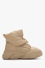 Women's Beige Insulated Snow Boots made of Genuine Leather and Fur Estro ER00114234.