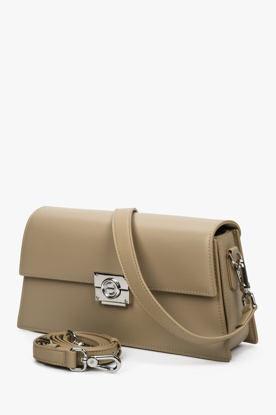 Women's Beige Chain Handbag made of Genuine Leather Estro ER00112501