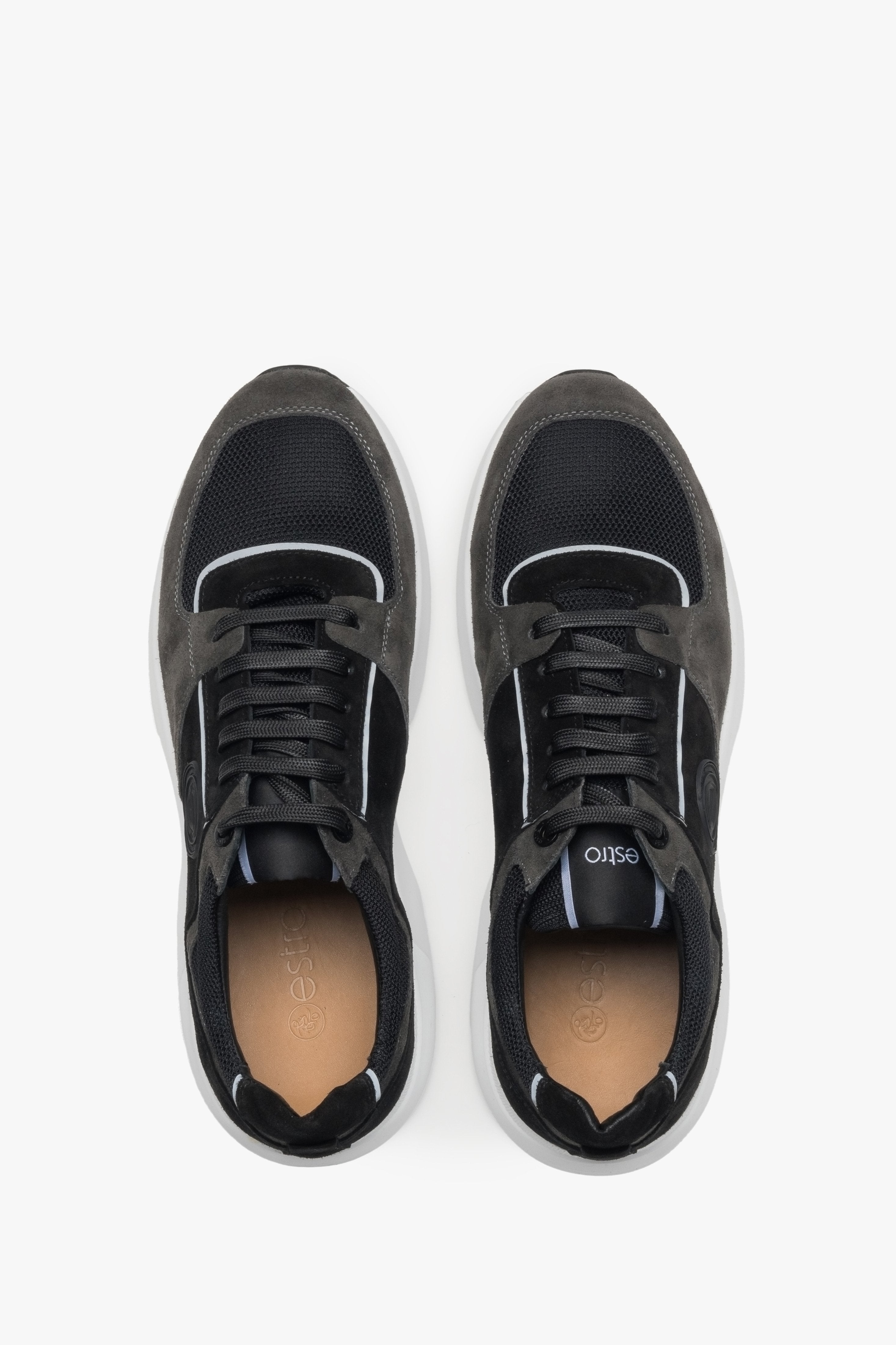 Men's sneakers in gray-black color Estro - top view of the model.