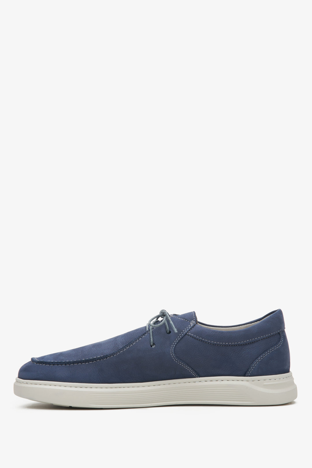 Estro blue soft velour men's loafers - side profile of the shoe.