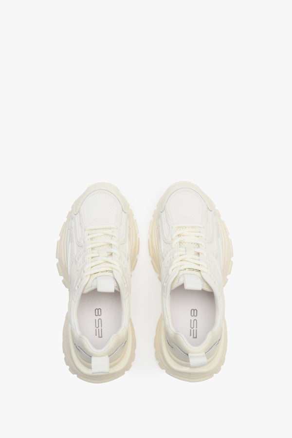 Women's beige sneakers by ES 8 - top view shoe presentation.