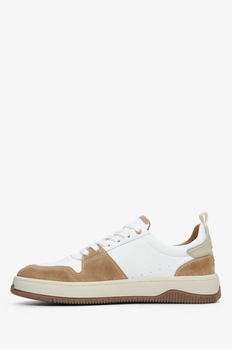 Estro men's leather-velour sneakers in white-brown colour.