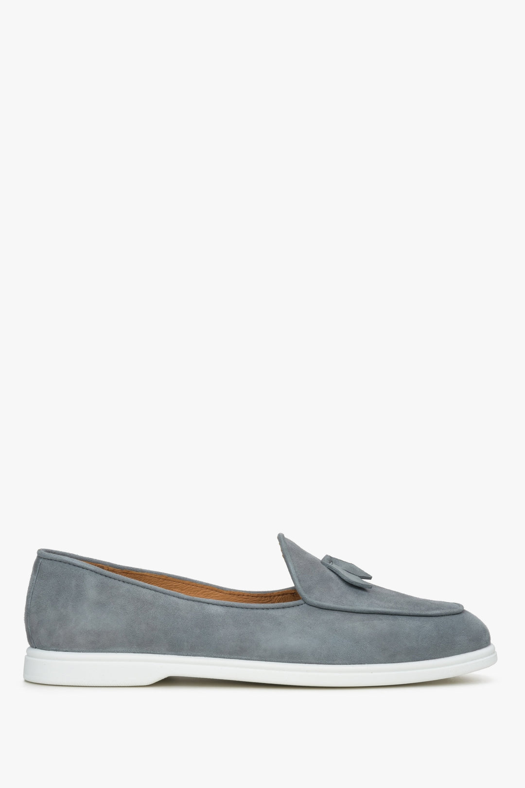 Women's Grey Loafers made of Italian Genuine Velour with Fringes Estro ER00114895.