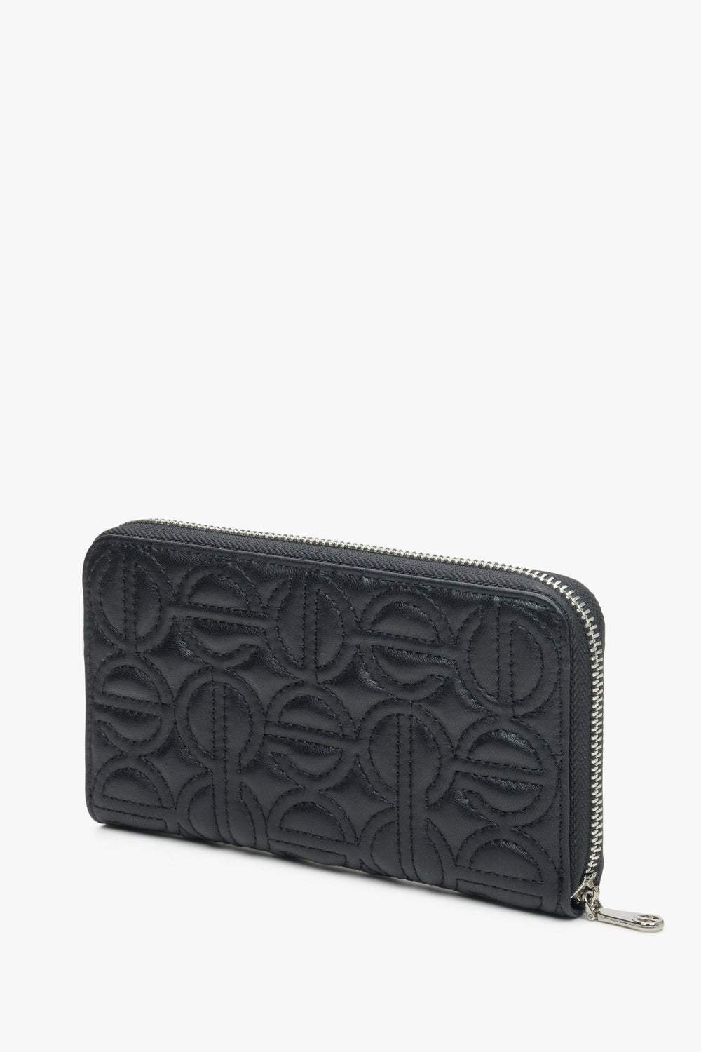 Large black women's continental wallet with a zipper by Estro.