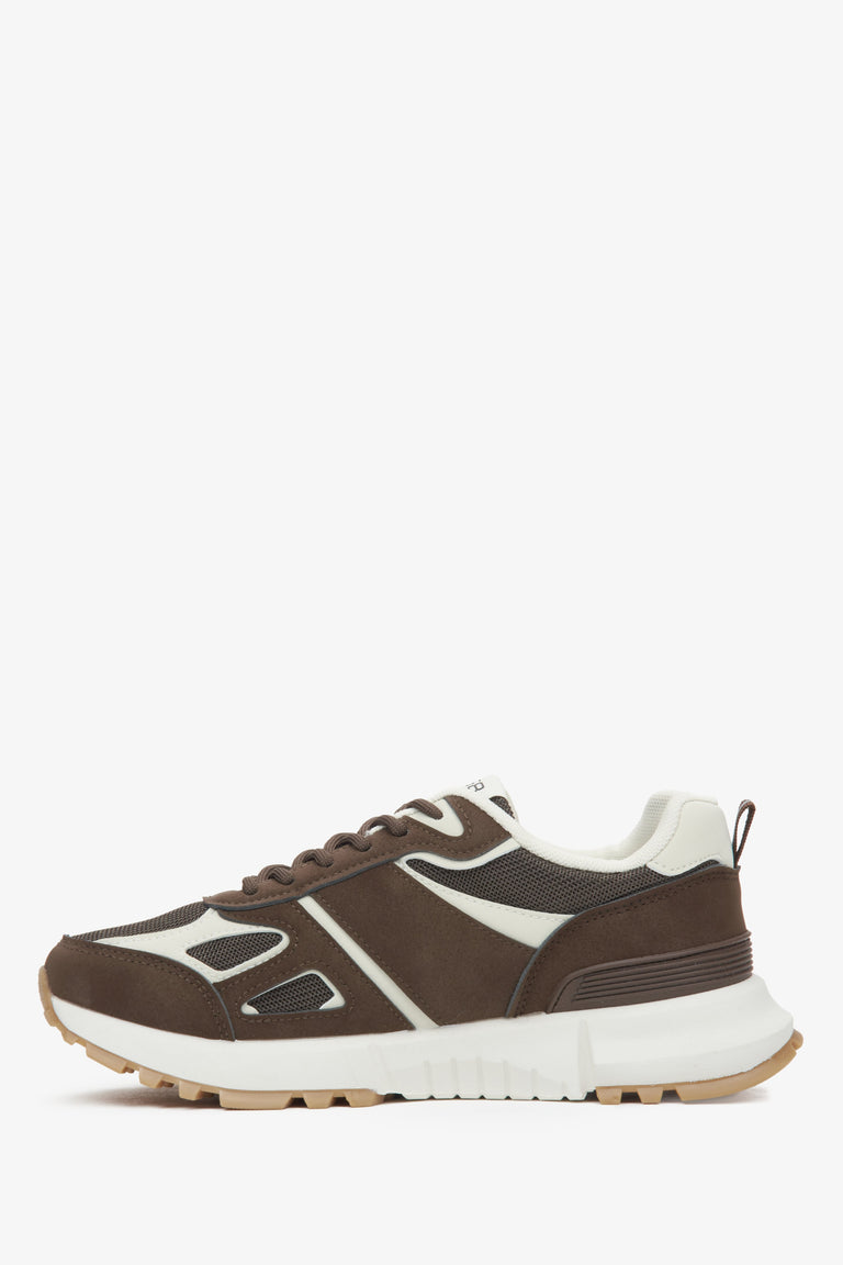 Brown sports shoes for women made of soft textiles and eco-leather, ES8 – side profile of the shoe.