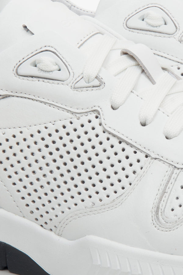 Men's white leather Estro sneakers with perforations - close-up on details.