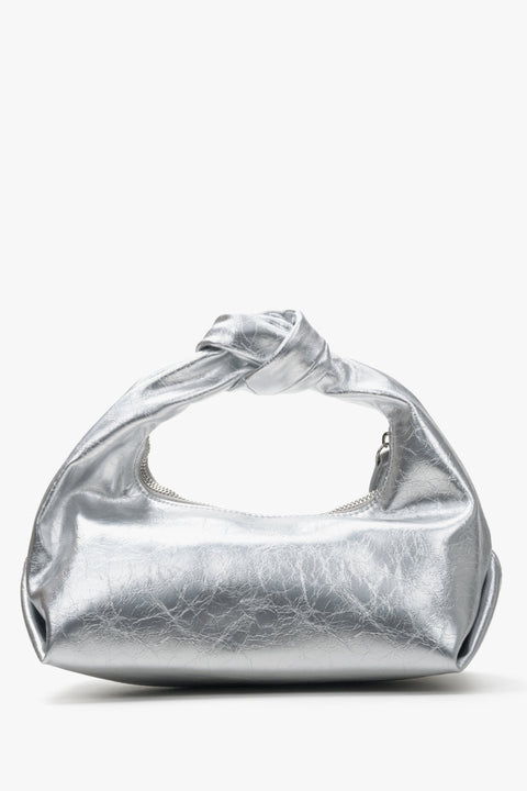 Women's Silver Evening Bag with Textured Handle made of Genuine Leather Estro ER00114295.