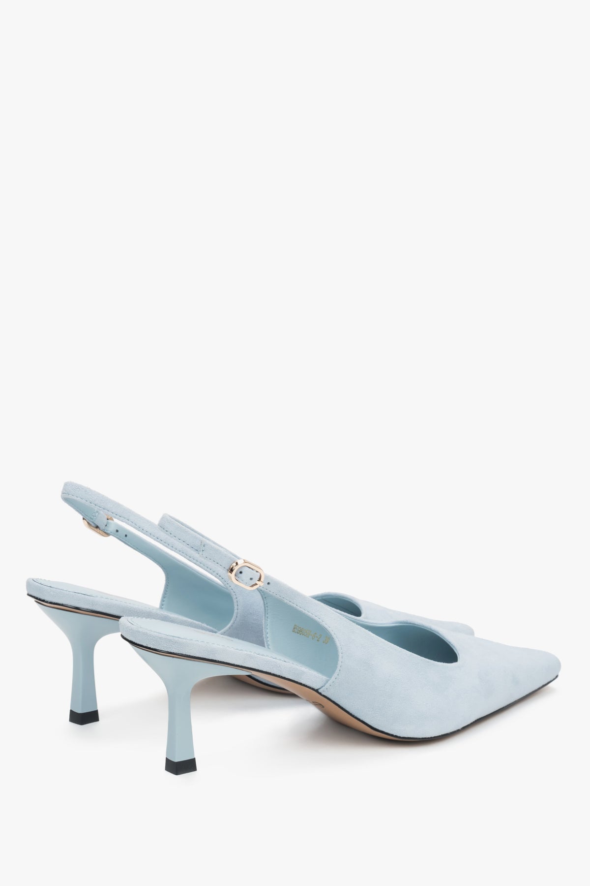 Comfortable blue women's velour slingback pumps by estro, featuring a low heel.