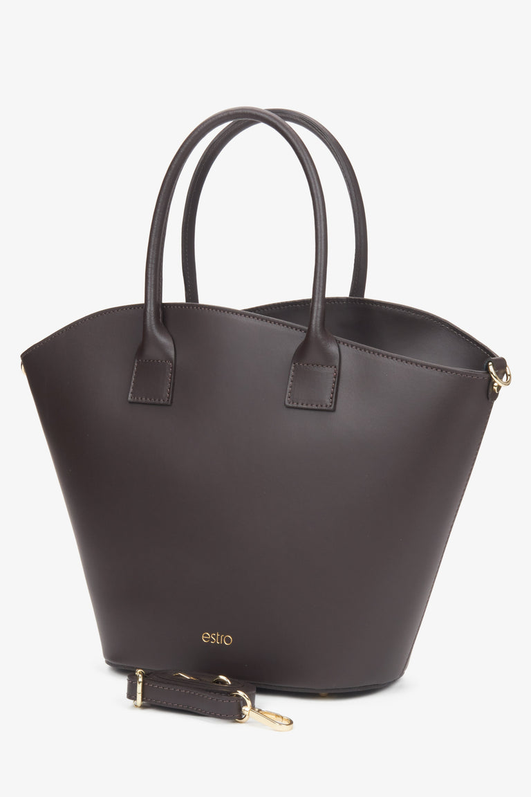 Stylish dark brown women's shopper bag, made of premium Italian natural leather, from Estro.