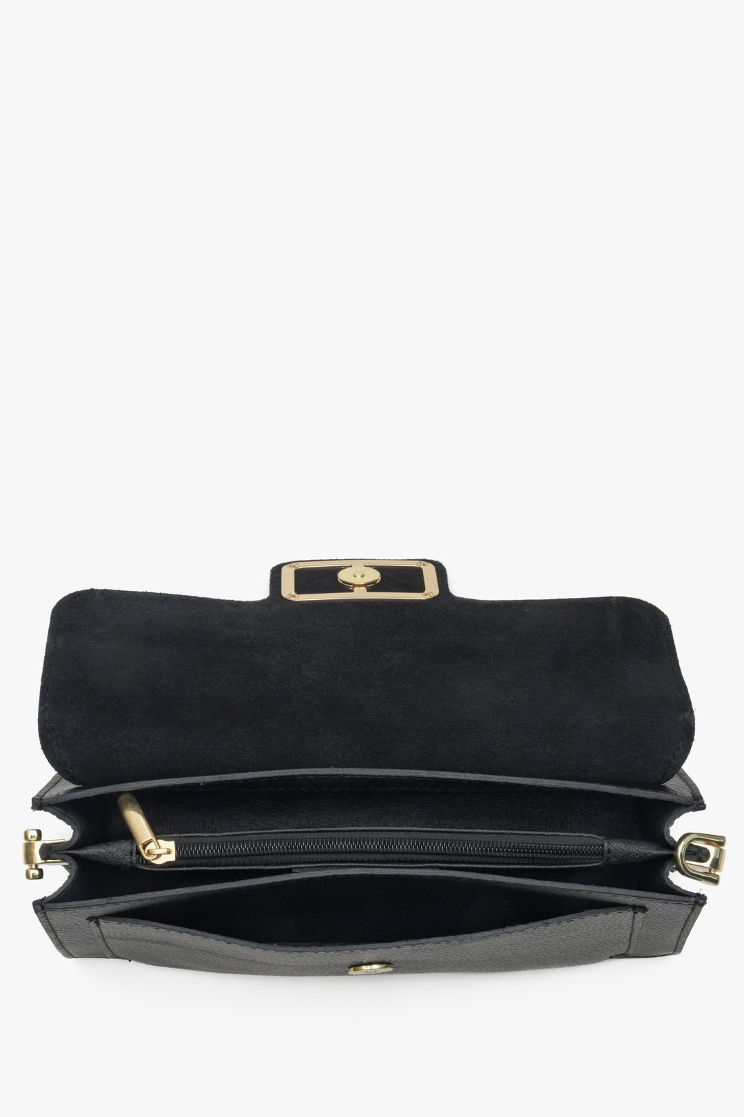 Estro women's black  practical handbag made of Italian genuine leather - close-up on the interior of the model.