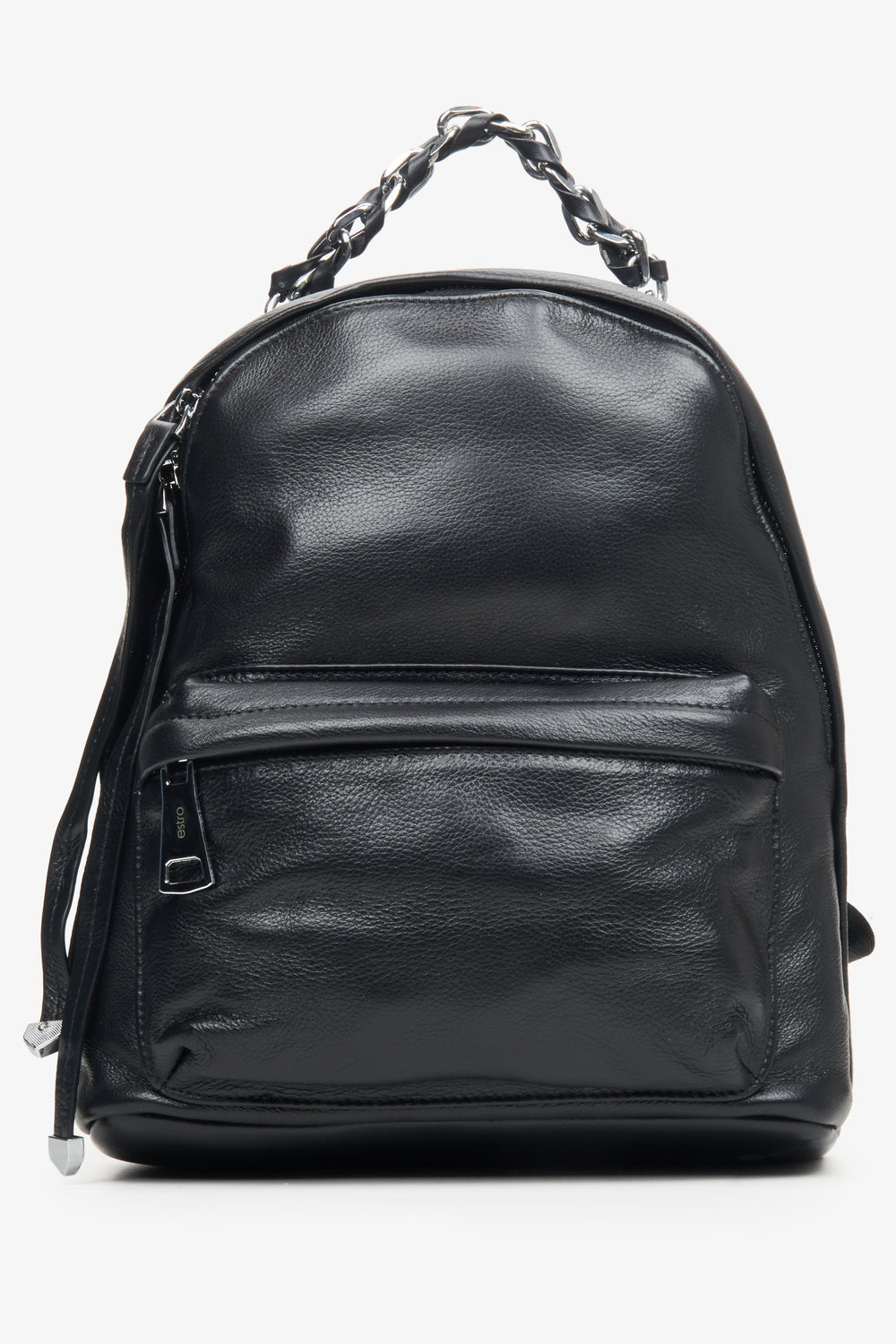 Women's Black Backpack made of Genuine Leather with Silver Details Estro ER00113751.
