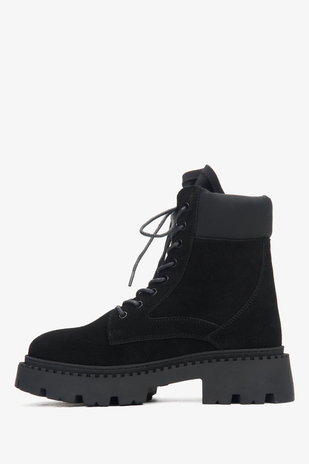 Black velour women's ankle boots by Estro - shoe profile.