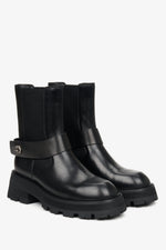 Women's Black Leather Ankle Boots with a Decorative Strap Estro ER00112112.