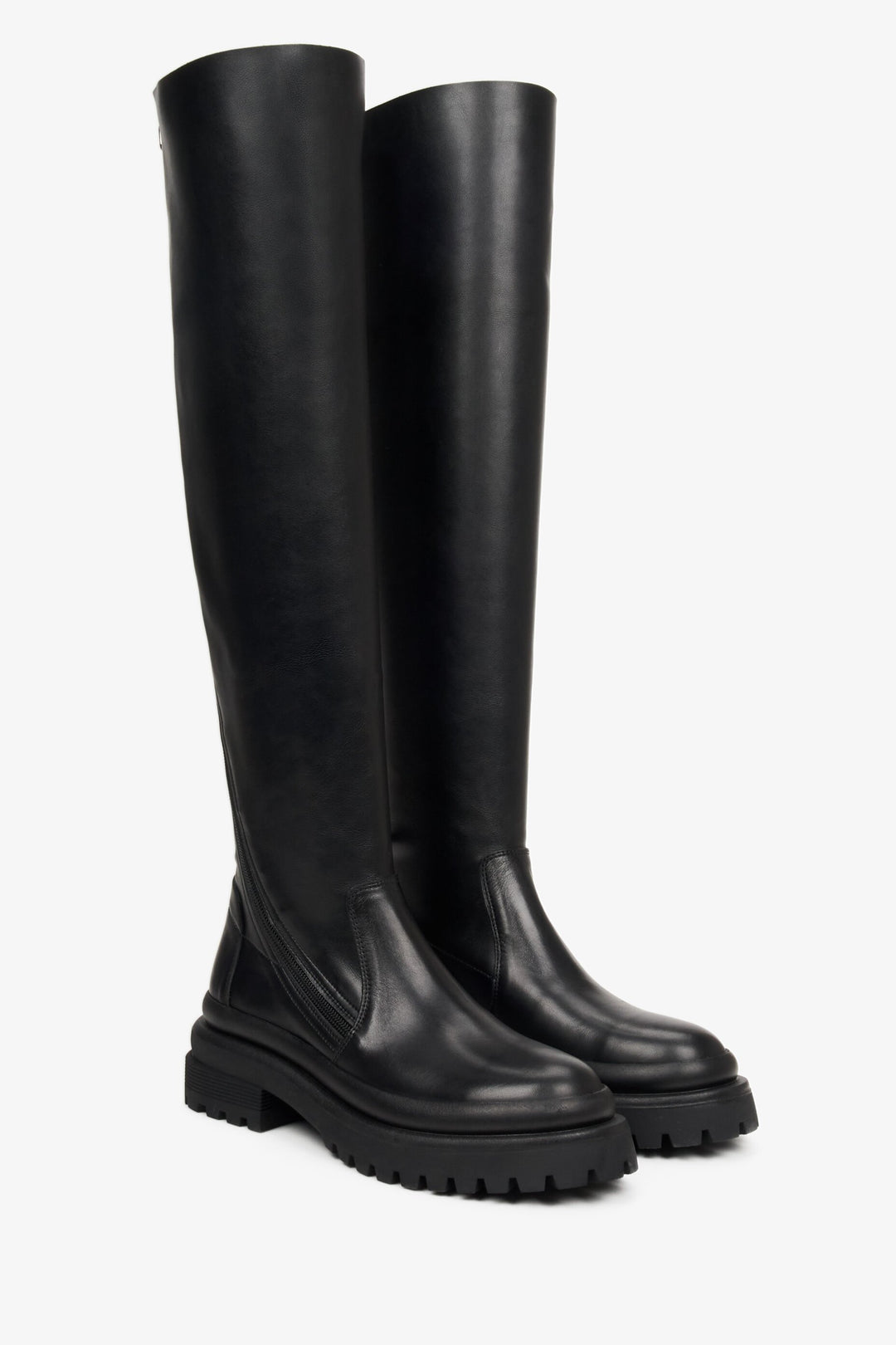 Women's Black Knee High Boots made of Genuine Leather Estro ER00112011