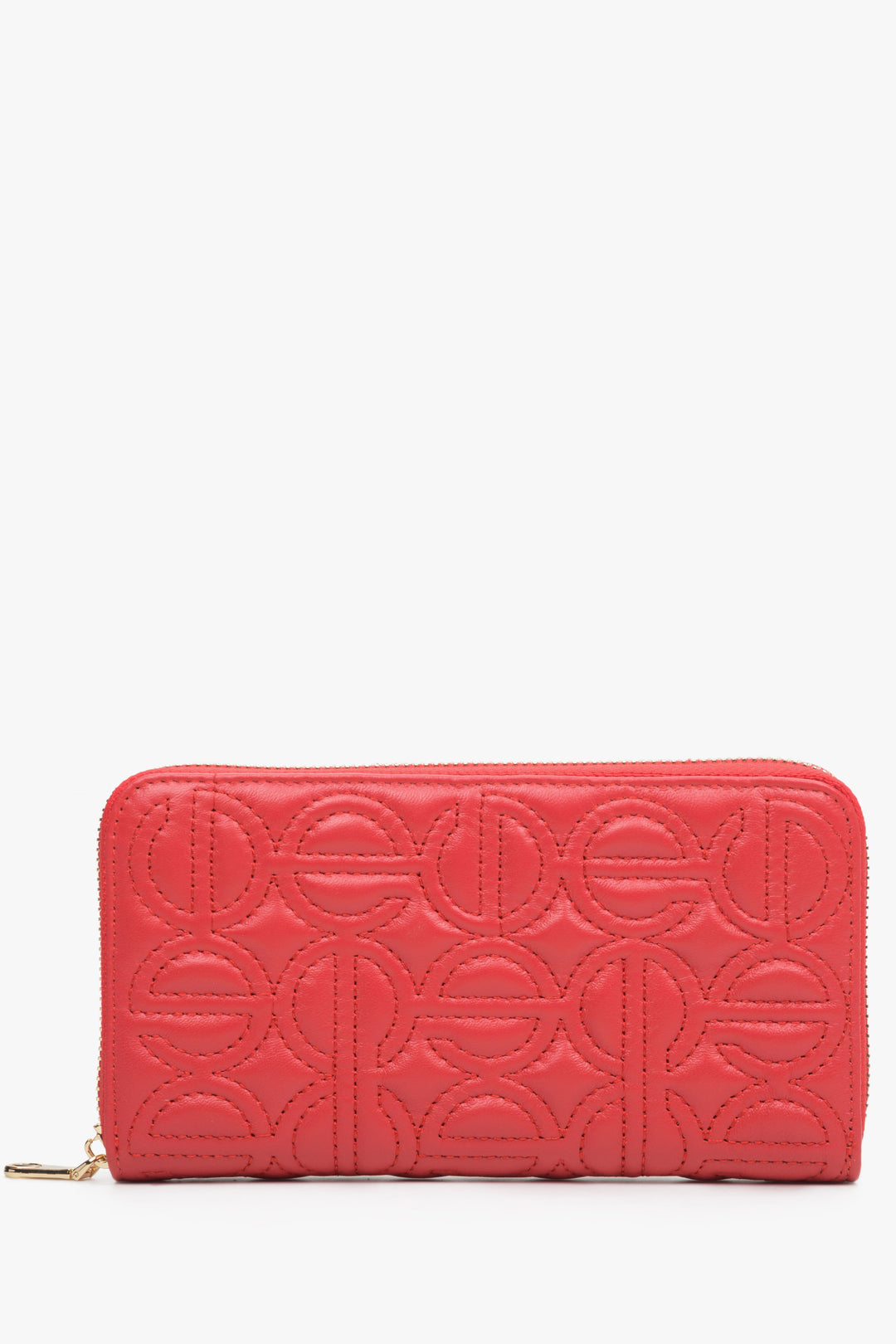 Red leather women's continental wallet with embossed Estro brand logo.