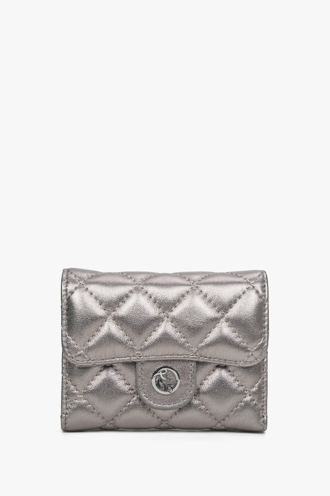Women's Tri-Fold Small Silver Wallet with Decorative Embossing Estro ER00114476.