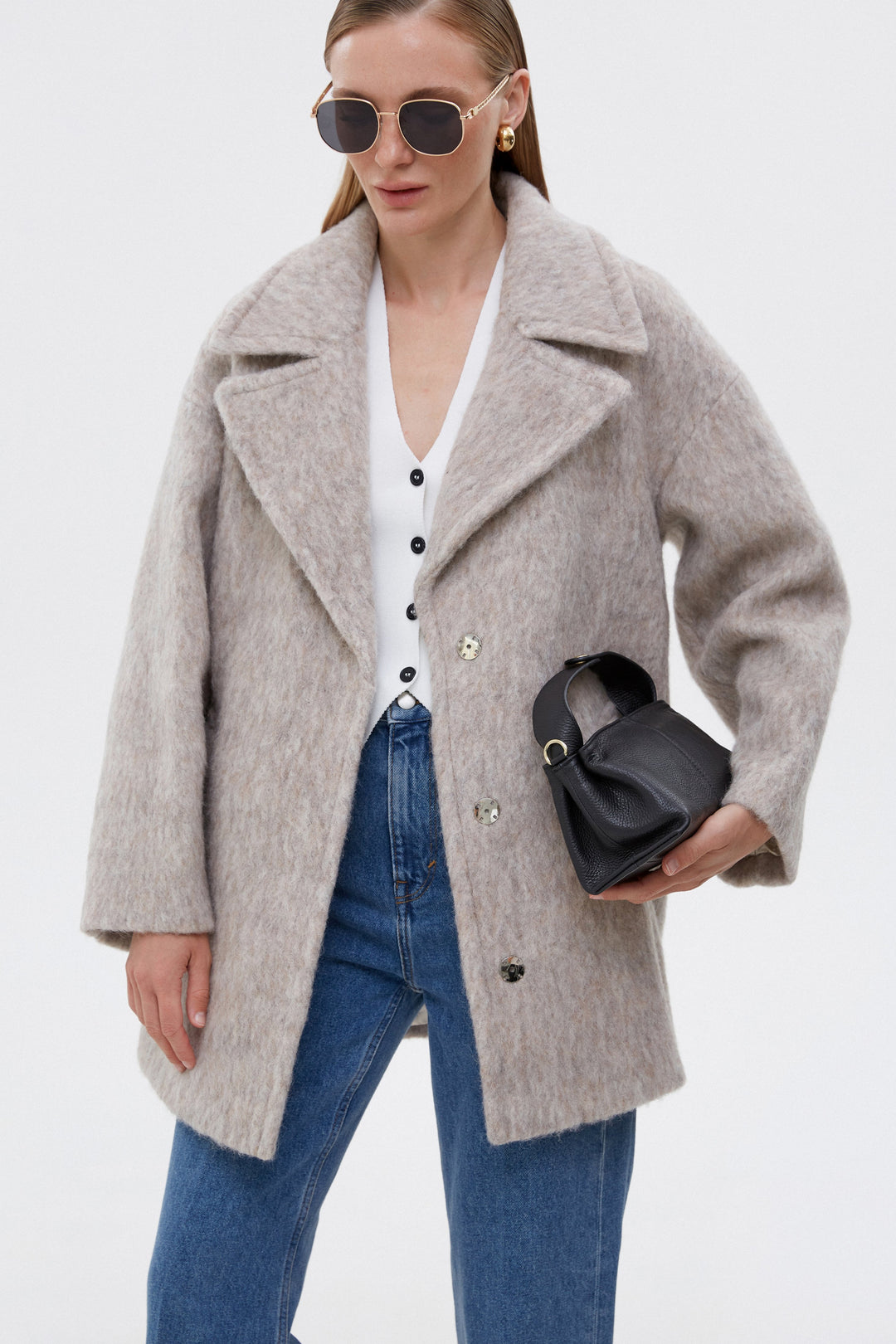 Women's wool blend melange trench coat.