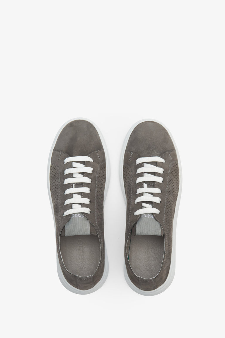 Men's grey sneakers by Estro - presentation form above.