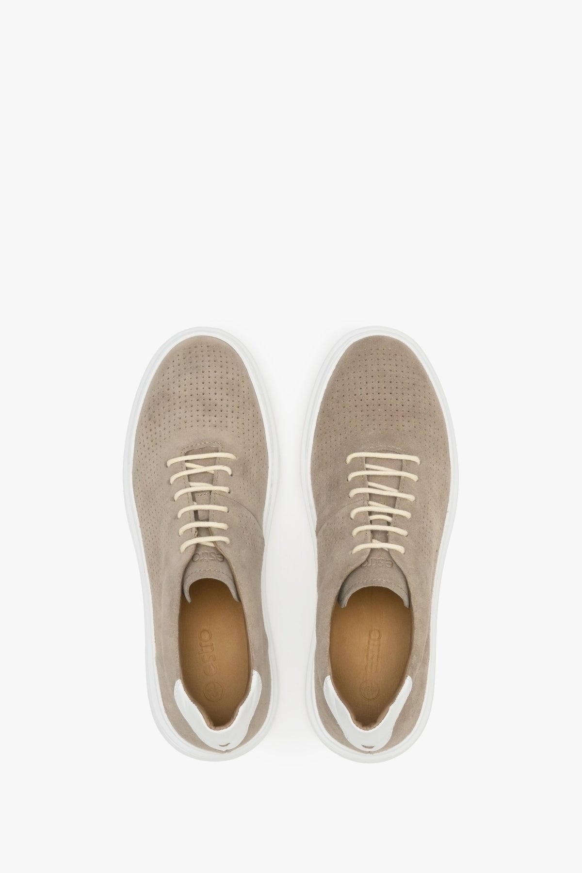 Men's velour lace-up sneakers - top view presentation of the footwear.