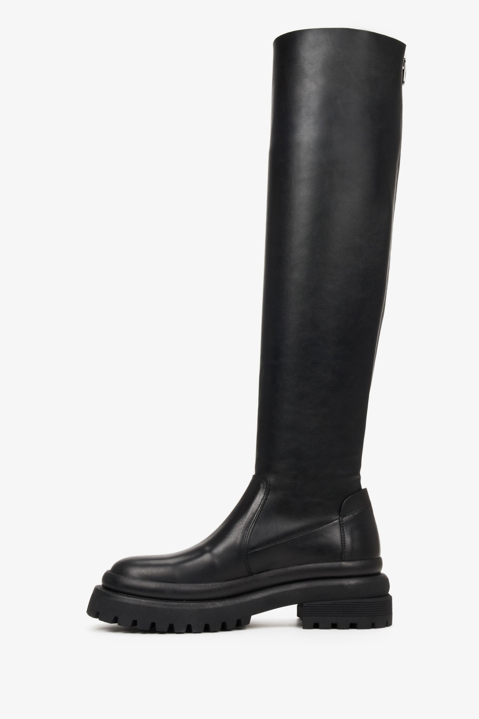 Women's Black Knee High Boots made of Genuine Leather Estro ER00112011