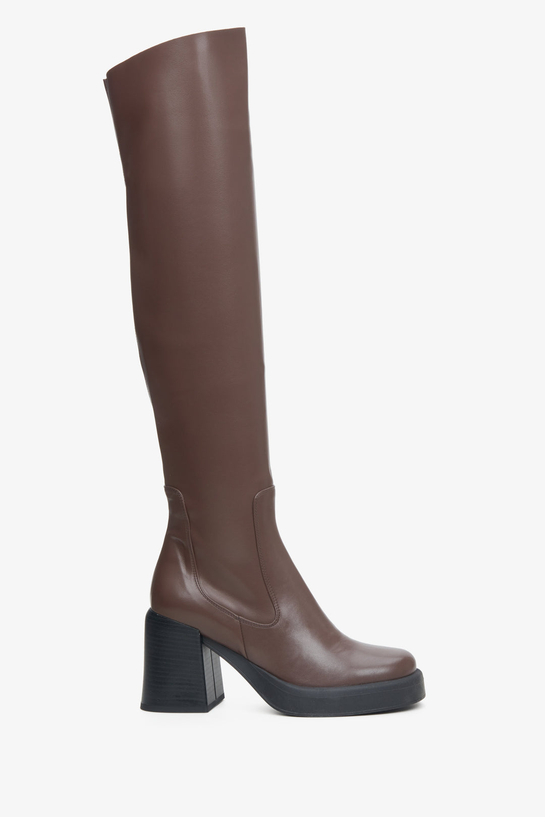 Women's Dark Brown Leather Block Heel Boots Estro ER00113919