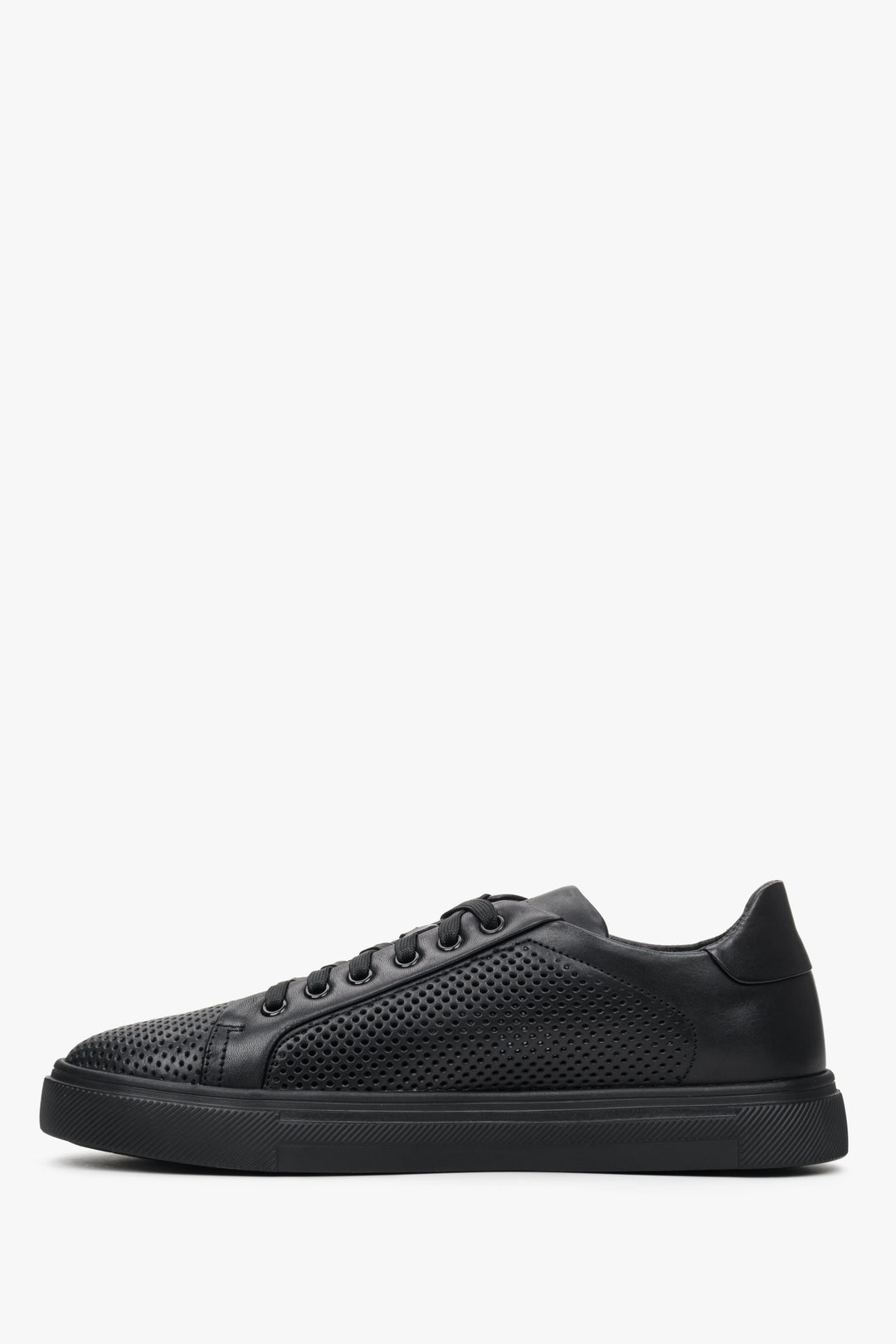 Men's black sneakers by Estro with perforations - shoe profile.