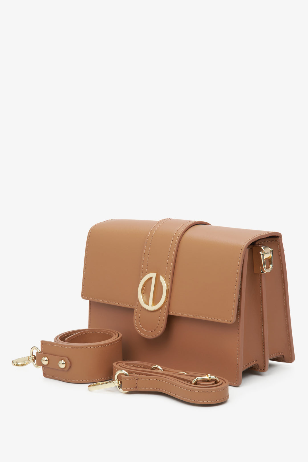 Women's brown handy bag with gold hardware Estro.