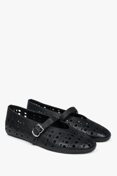 Black perforated Estro women's ballet flats, made of genuine leather, perfect for warm summer days.