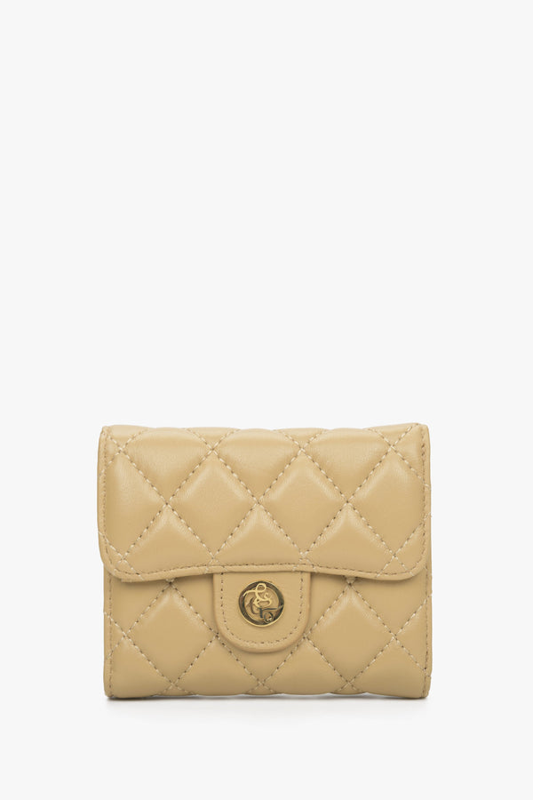 Women's Tri-Fold Small Beige Wallet with Decorative Embossing Estro ER00114477.