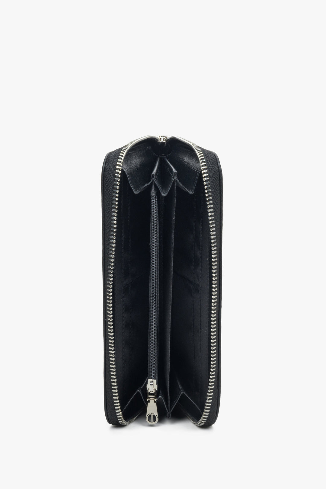 Estro women's large black continental wallet with a zipper - interior.