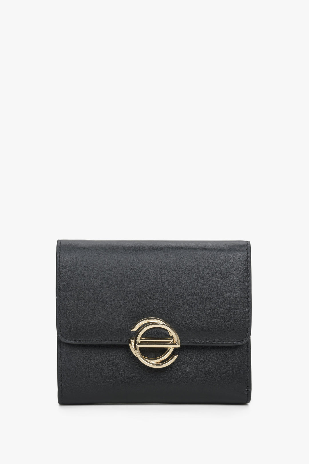 Women's Tri-Fold Small Black Wallet made of Genuine Leather with Golden Embellishments Estro ER00114473.