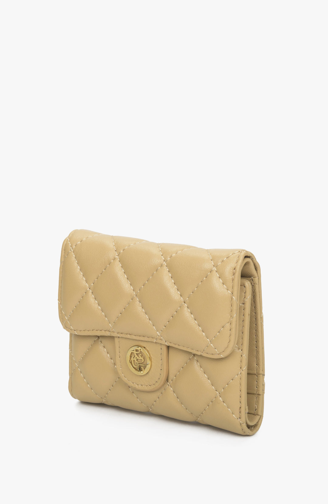 Women's beige wallet with embossing.