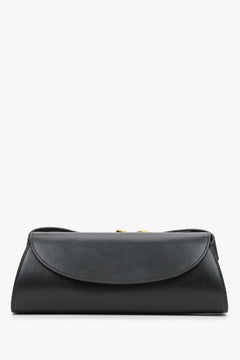 Black elongated handbag made of Estro genuine leather.