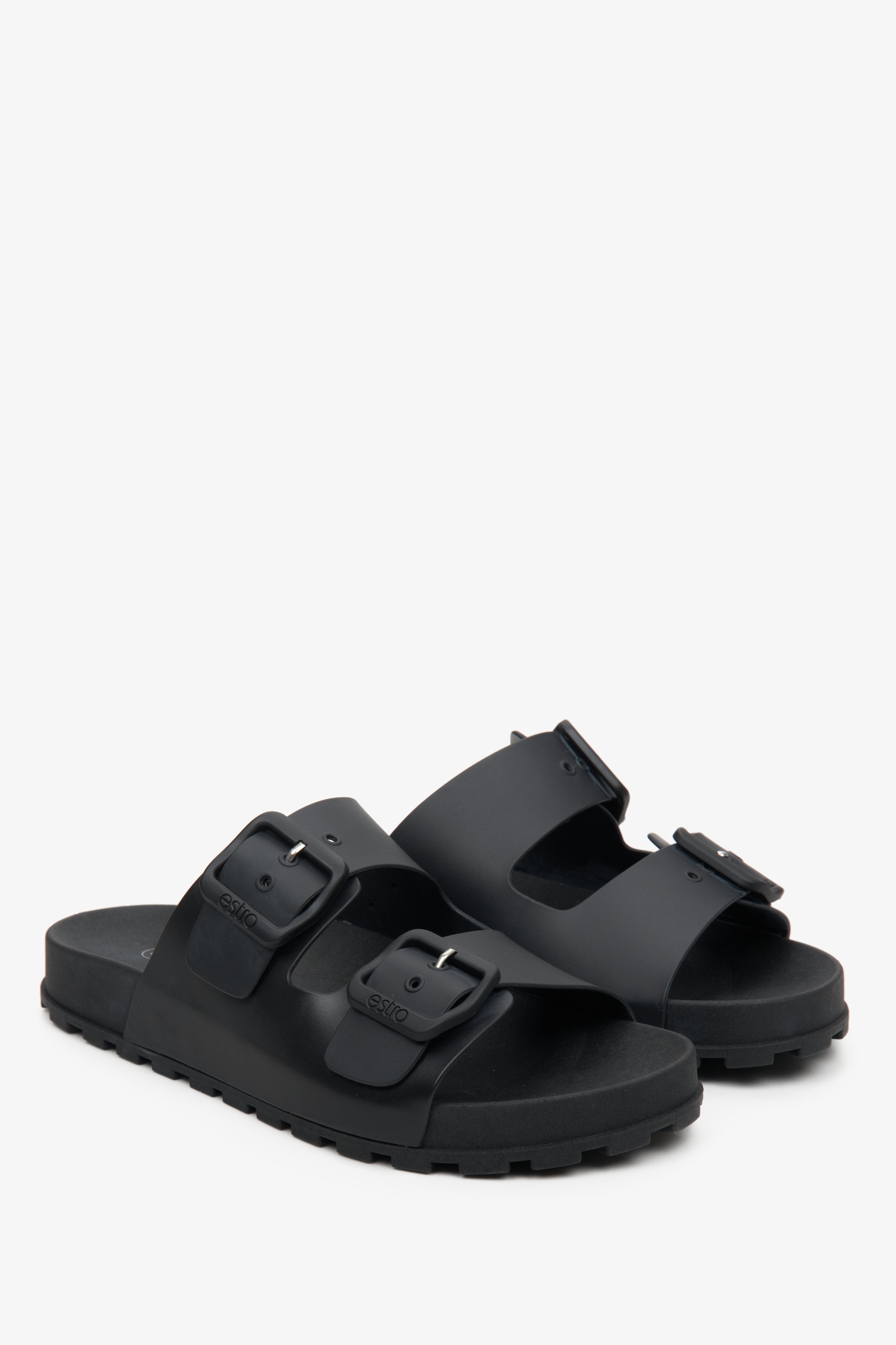 Rubber, women's black flip-flops by Estro perfect for summer.