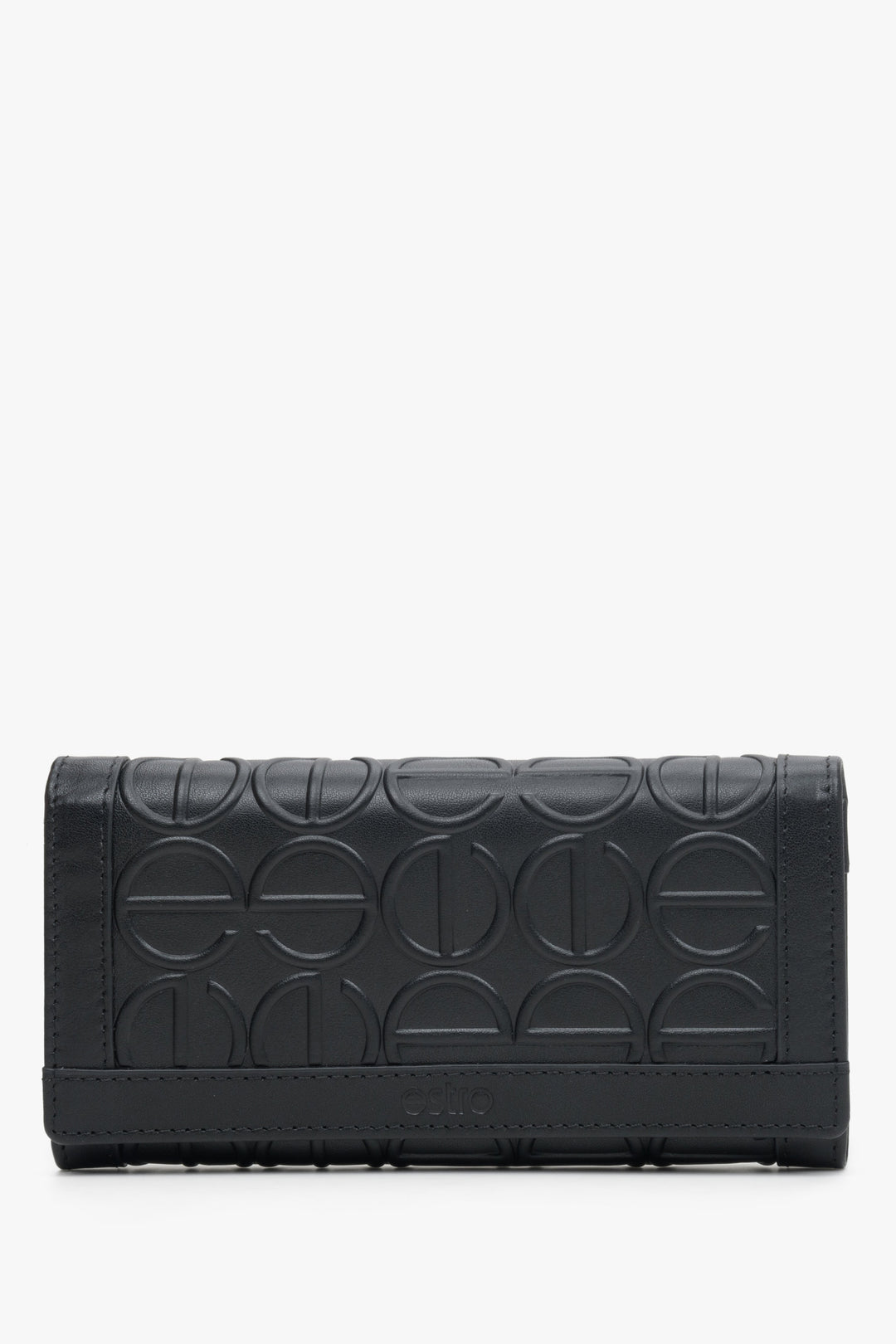 Women's Large Tri-Fold Black Leather Wallet Estro ER00113668.