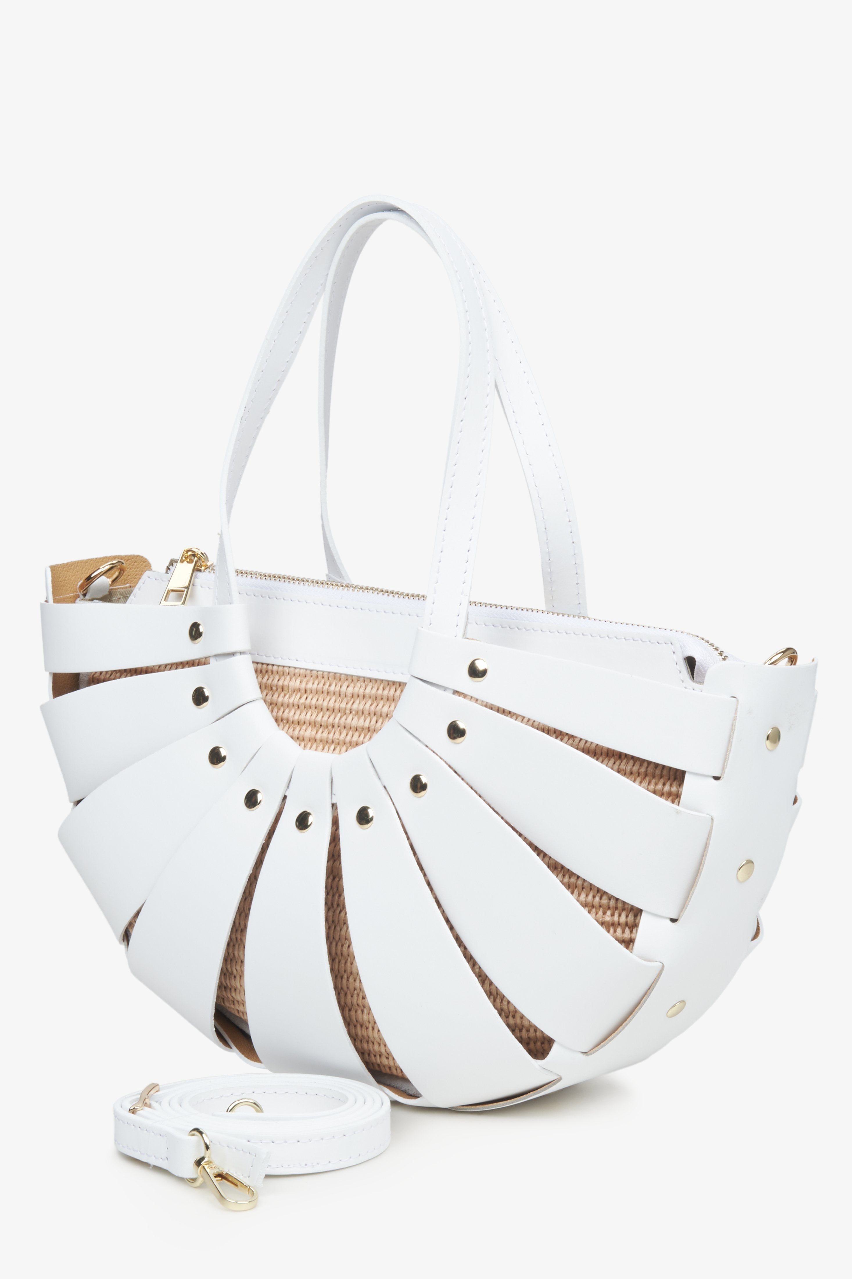 Women's White Basket Handbag made of Genuine Italian Leather Estro ER00115557.