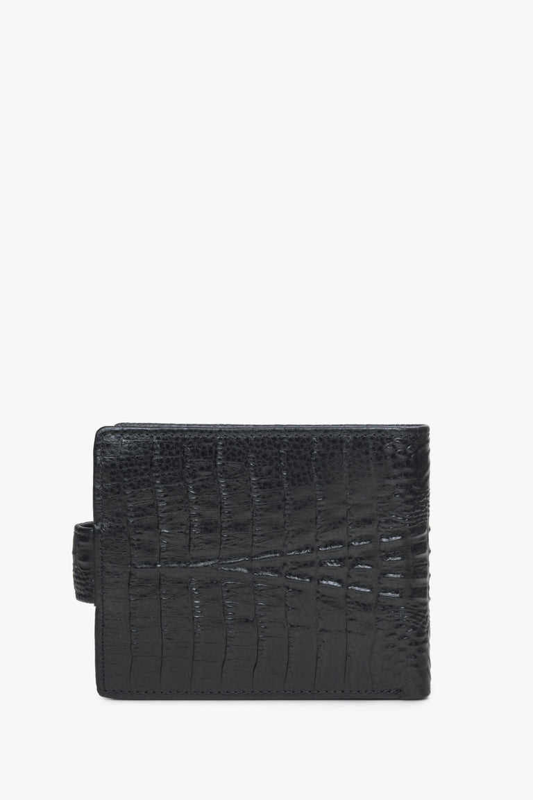 Men's black wallet with a clasp made of embossed genuine leather by Estro - back of the wallet.