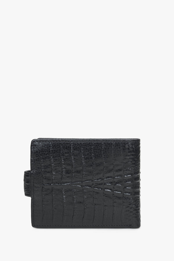 Men's black wallet with a clasp made of embossed genuine leather by Estro - back of the wallet.